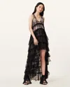 Allsaints Cavarly Tiered Ruffle Lace Maxi Dress In Black