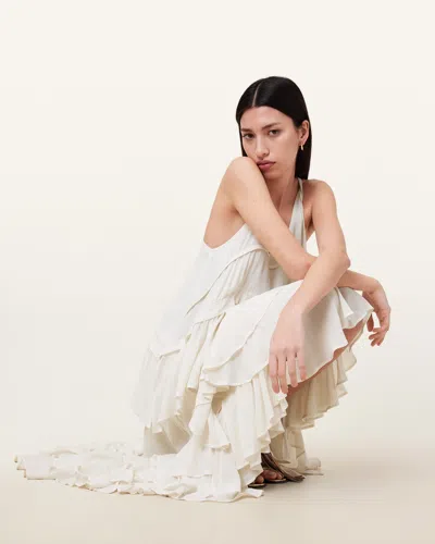 Allsaints Cavarly Tiered Ruffle Maxi Dress In Birch White