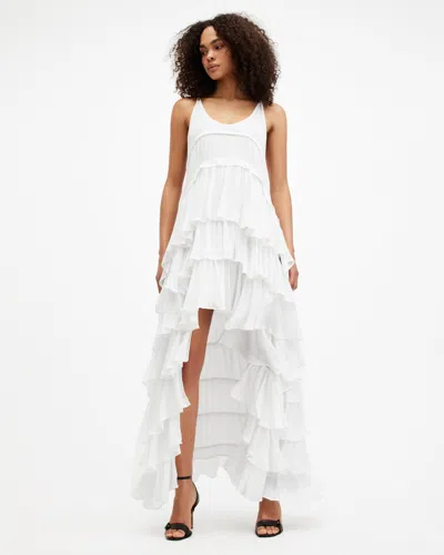 Allsaints Cavarly Tiered Ruffle Maxi Dress In White