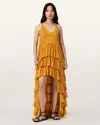 Allsaints Cavarly Tiered Ruffle Maxi Dress In Yellow
