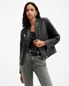 Allsaints Cawley Funnel Neck Leather Biker Jacket In Black