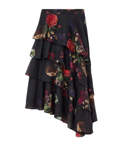 Allsaints Caya Floral Maxi Skirt In Black
