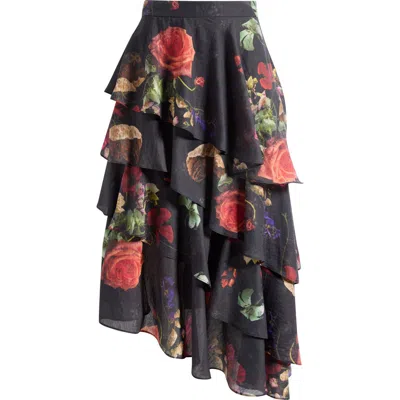 Allsaints Caya Ruffle Asymmetric Skirt In Black