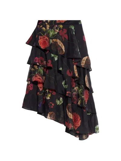 Allsaints Caya Ruffled Asymmetric Skirt In Black