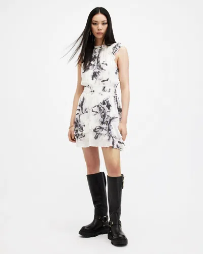 Allsaints Caylan Floral Print Mini Dress In Monica Ecru White