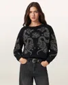 Allsaints Womens Cecile Pippa Flower-embellished Cotton-jersey Sweatshirt Black Xs In Black