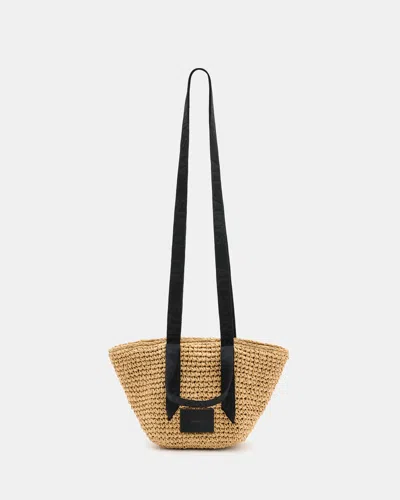 Allsaints Celayne Mini Straw Tote Bag In Almond