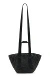 Allsaints Womens Black Celayne Logo-debossed Mini Straw Tote In Black
