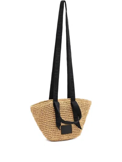 Allsaints Celayne Woven-texture Top-handle Mini Bag In Neutral