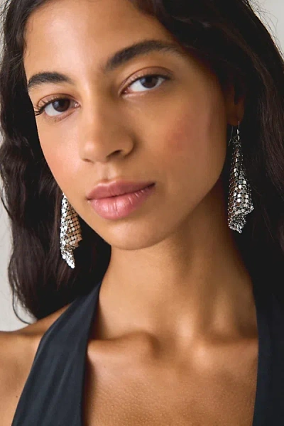 Allsaints Chain Mesh Statement Earrings In Silver, Women's At Urban Outfitters In Metallic
