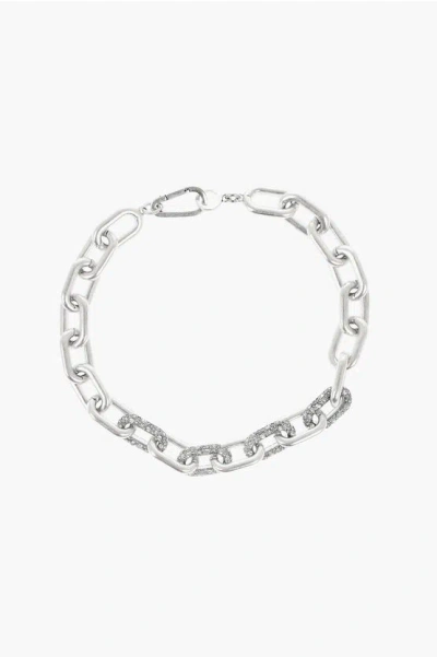 Allsaints Chain Necklace With Rhinestone Details In Metallic
