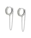 Allsaints Chain Swag Pave Huggie Hoop Earrings In Rhodium Plated In Silver