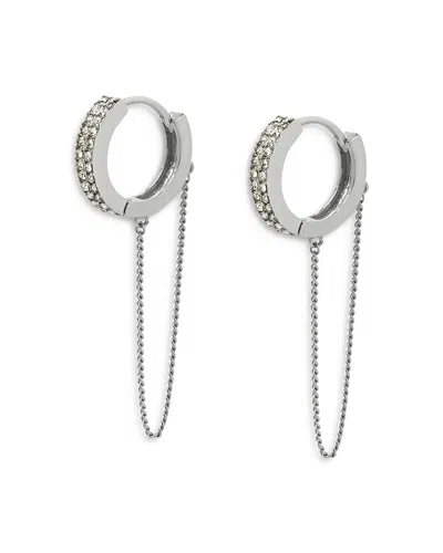 ALLSAINTS CHAIN SWAG PAVE HUGGIE HOOP EARRINGS IN RHODIUM PLATED