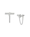 Allsaints Chain Swag Toggle Bar Front To Back Earrings In Rhodium Plated In Silver