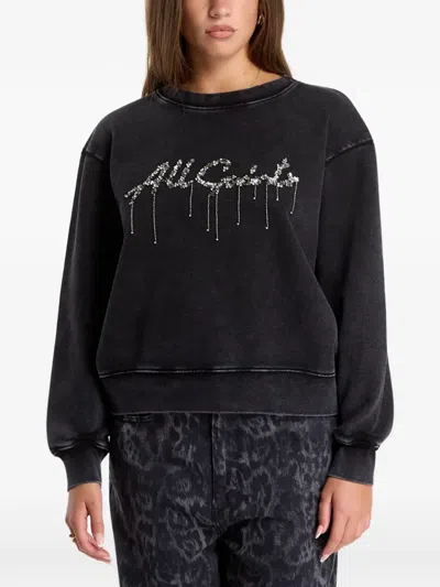 Allsaints Chains Pippa Sequin-embellished Logo-print Sweater In Black