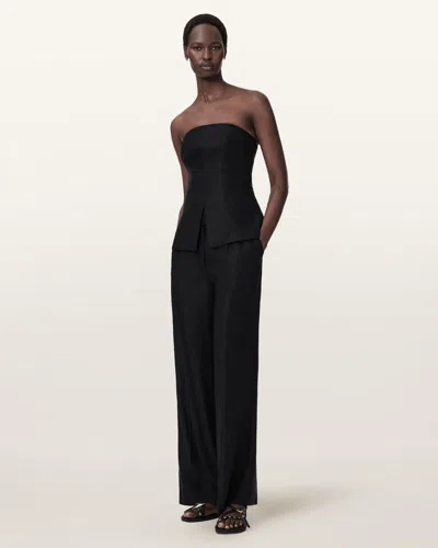 Allsaints Charley Bodycon Fit Linen Blend Bodice In Black