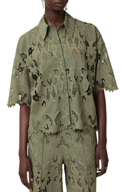 Allsaints Charli Embroidered Button-up Shirt In Green