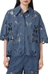Allsaints Charli Relaxed Fit Embroidered Shirt In Dusty Blue