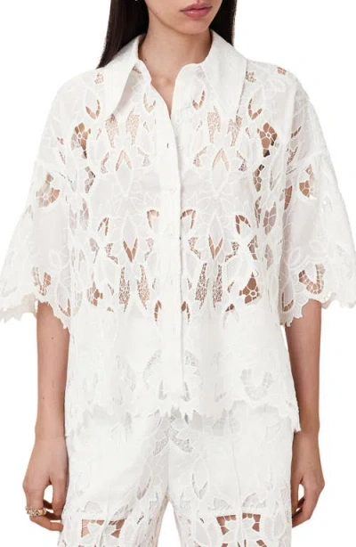 Allsaints Charli Relaxed Fit Embroidered Shirt In Snow White