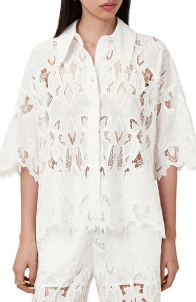 Allsaints Charli Relaxed Fit Embroidered Shirt In Snow White