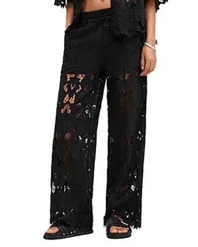 Allsaints Charli Embroidered Straight Fit Pants In Black