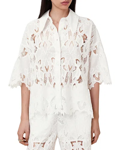 Allsaints Charli Relaxed Fit Embroidered Shirt In Snow White