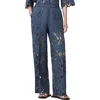 Allsaints Charli Embroidered Straight Fit Trousers In Dusty Blue
