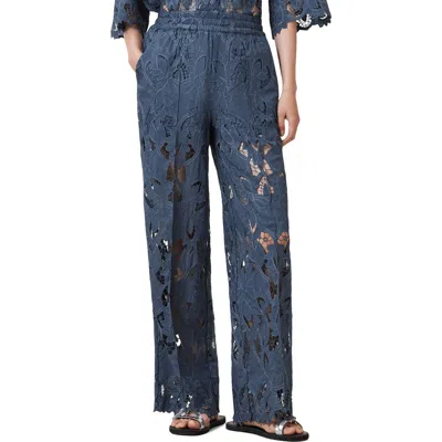 Allsaints Charli Embroidered Wide Leg Pants In Dusty Blue