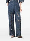 Allsaints Charli Embroidered Straight Fit Trousers In Blue