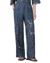 Allsaints Charli Embroidered Straight Fit Trousers In Dusty Blue