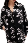 Allsaints Charli Floral Satin Button-up Shirt In Black