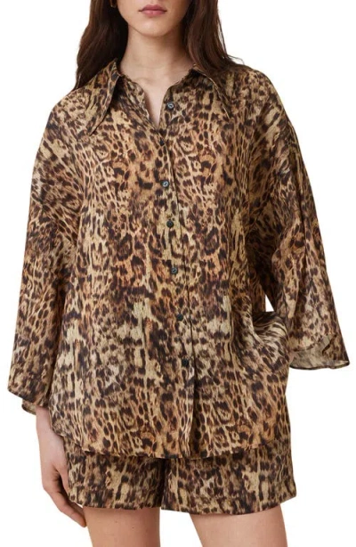 ALLSAINTS ALLSAINTS CHARLI LEOPARD PRINT LINEN & SILK BUTTON-UP SHIRT
