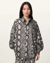 Allsaints Charli Snakeskin Print Button-up Shirt In Flow Ecru White