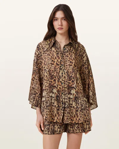 Allsaints Charli Leopard Print Shirt In Evia Golden Brown