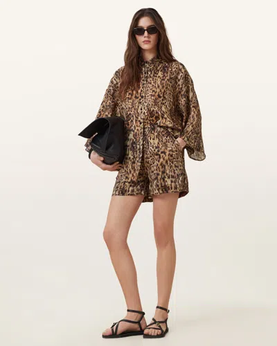 Allsaints Charli Leopard Print Shorts In Evia Golden Brown