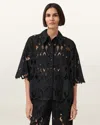 Allsaints Womens Black Charli Floral-embroidered Woven Shirt In Black
