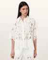 Allsaints Charli Relaxed Fit Embroidered Shirt In Snow White