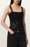Allsaints Charli Semisheer Flocked Bodysuit In Black