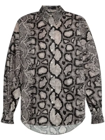 Allsaints Charli Snakeskin Print Button-up Shirt In Flow Ecru White