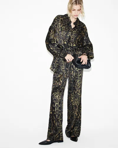 Allsaints Charli Silk Blend Wide Leg Pants In Jinx Golden Brown