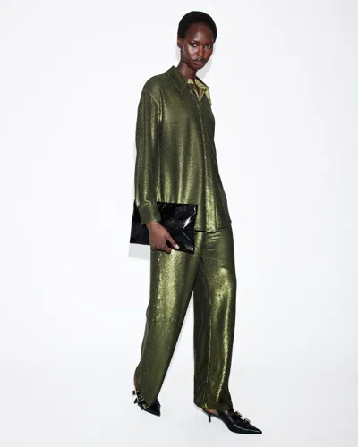 Allsaints Charli Wide Leg Sequin Trousers In Olive Green