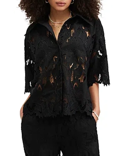 Allsaints Charli Relaxed Fit Embroidered Shirt In Black