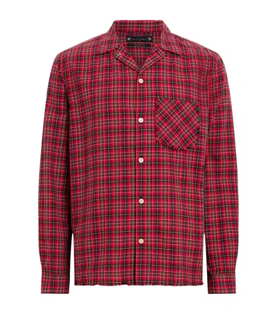 Allsaints Mens Claret Red Felix Resort-collar Checked Cotton Shirt Xs