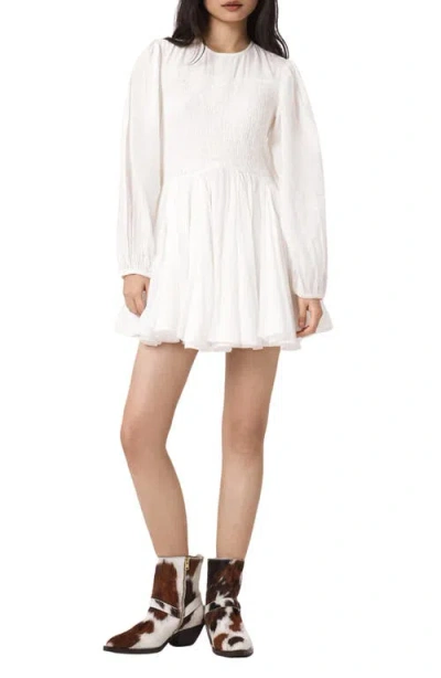 Allsaints Chia Smock Bodice Long Sleeve Cotton Blend Minidress In White