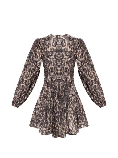 Allsaints Chia Smocked Mini Dress In Animal Print
