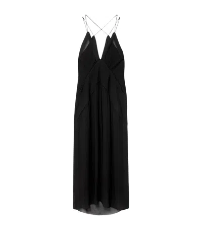 Allsaints Chiffon Fawn Midi Dress In Black
