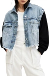 Allsaints Chlo 2-in-1 Oversized Denim Jacket In Light Indigo/ Navy