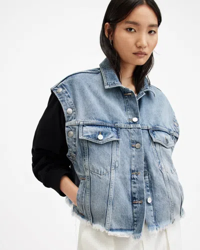 Allsaints Chlo 2-in-1 Oversized Denim Jacket In Light Indigo/navy