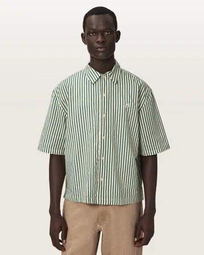 Allsaints Chopin Boxy Short Sleeve Striped Shirt In Green