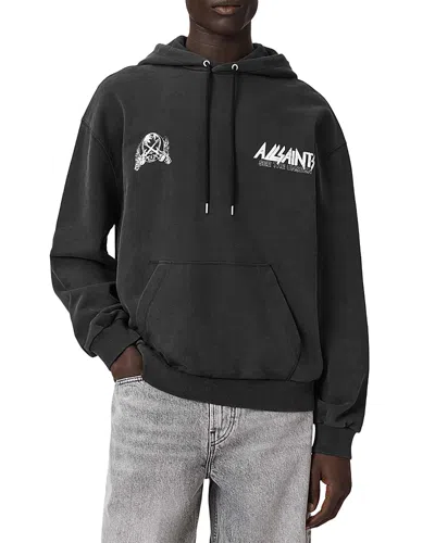 Allsaints Chromium Logo Graphic Drawstring Tour Hoodie In Black